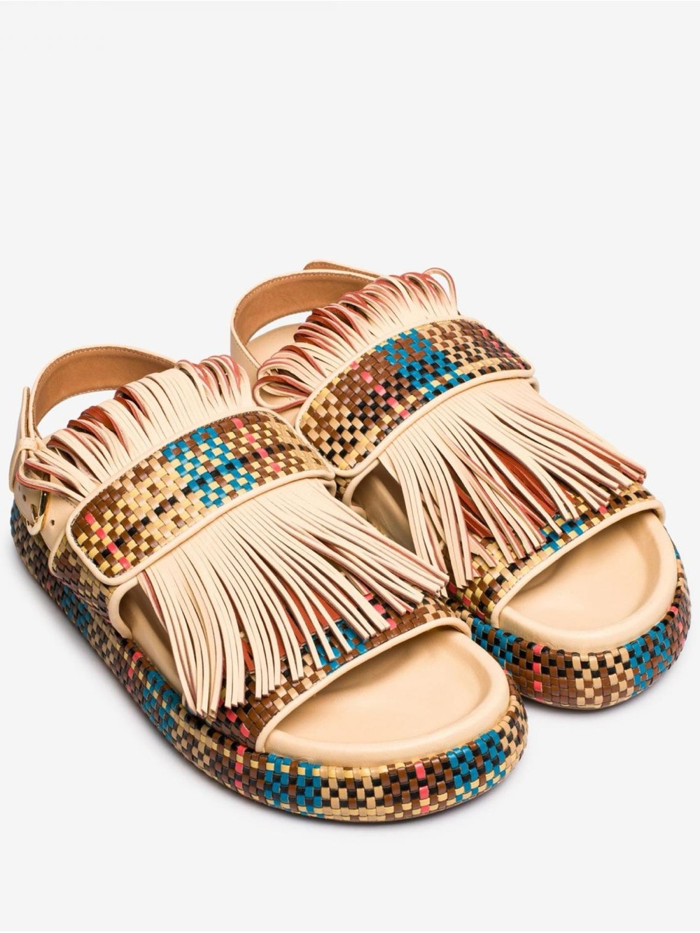 ULLA JOHNSON Fringed Woven Leather Sandals